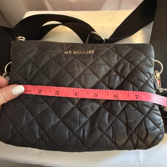 MZ WALLACE Pippa Black Quilted Zip Crossbody Bag Purse 3 Adjustable Straps - Picture 14 of 16